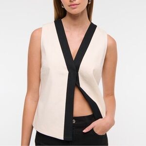 Abercrombie & Fitch Linen-Blend Vest Sleeveless Blouse White Black: Large